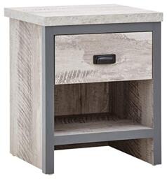 GFW Boston Grey Wood Effect Lamp Table, 1 Drawer Side Table with Storage, Industrial End Table with Chunky 30mm Top