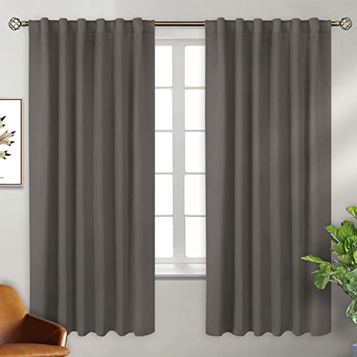 BGment Rod Pocket and Back Tab Blackout Curtains for Bedroom - Thermal Insulated Room Darkening Curtains for Living Room, 2 Window Curtain Panels (52 x 72 Inch, Grey)