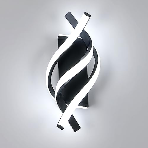 Comely Modern LED Wall Light Indoor, 22W 2500LM Spiral LED Wall Lamp, Black Simple Wall Sconce Lights for Living Room Bedroom Dining Room Hallway, Cool White Light 6500K