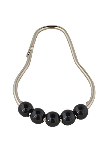 RIDDER 49565-0 shower curtain rings hooks black metal 12 pieces