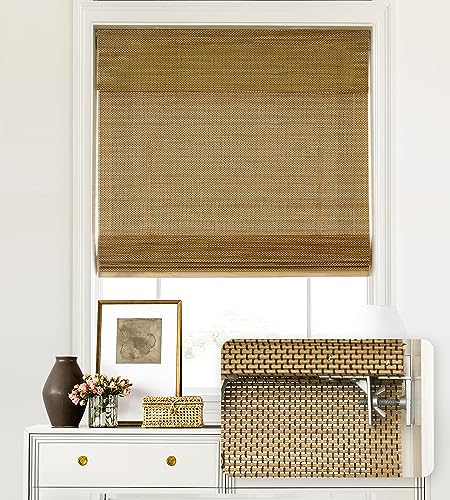LazBlinds No Tools No Drill Cordless Bamboo Roman Shades, Light Filtering Window Treatment, Roll Up Bamboo Blinds for Window 20'' W x 64'' H, Acorn