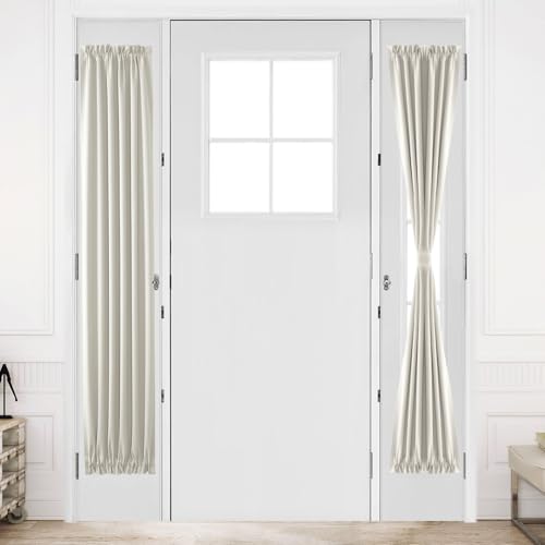 DWCN French Door Curtains - Rod Pocket Thermal Blackout Panel for Glass Window, Kitchen and Patio - Privacy, 12 X 72 Inches Long, 1 Panel With Tieback, Ivory