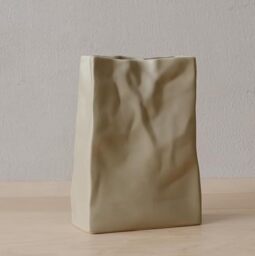 WENSHUO Crinkle Paper Bag Shape Ceramic Vase, Large Capacity for Flower Arrangement, Bookshelf Decorative (Coconut Café) Black,yellow HP2203061