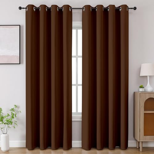 CUCRAF Brown Blackout Curtains 96 inch Length 2 Panels Set, Room Darkening Drapes for Living Room Bedroom, Thermal Insulated Light Blocking Grommet Window Curtain (W52 x L96 Inch)
