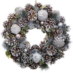 Premium Quality Christmas Hanging Wreath 38cm - Festive Silver Display with Pine Cones