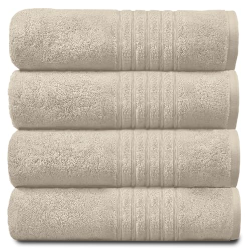Gaveno Cavailia 100% Natural Cotton Thick Absorbent 450 GSM Hampton Hand Towel [ Pack of 4-Cream (50x80 cm), 230793