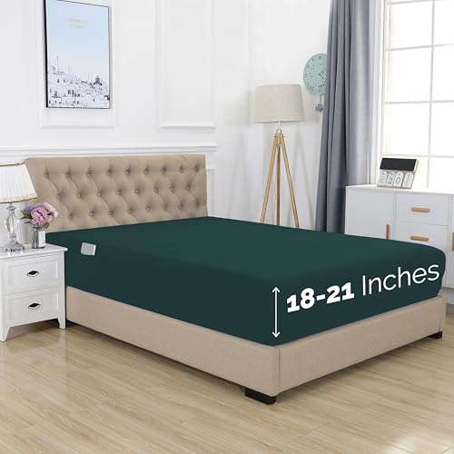 Elegant Comfort 1500 Premium Hotel Quality 18-21 Inches Deep - Extra Deep Pocket Single Fitted Sheet for High Mattress, Luxury and Softest, Smart Pocket - Wrinkle Free, California King, Marine Teal