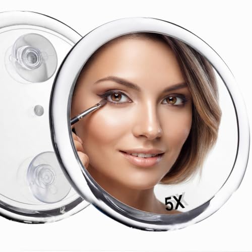Fantasia Premium 15cm Round Acrylic Makeup Mirror - 5x Magnification, Suction Cup Mount for Bathroom & On-the-Go