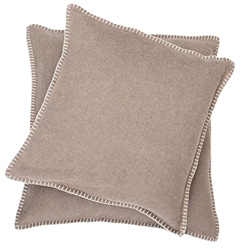 David Fussenegger Sylt plain cushion cover with decorative stitch, mud, 40 x 40 cm