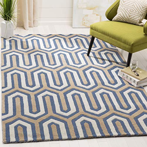 Safavieh Modern Indoor Hand Tufted Rectangle Area Rug, Cambridge Collection, CAM351, in Navy / Grey, 91 X 152 cm for Living Room, Bedroom or Any Indoor Space