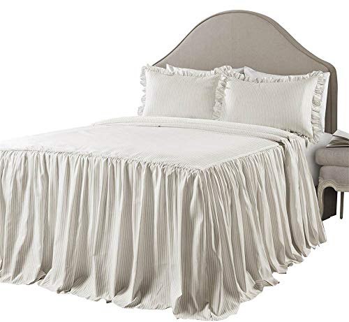 Lush Decor Ticking Stripe Bedspread Wheat Shabby Chic Farmhouse Style Lightweight 2 Piece Set Twin