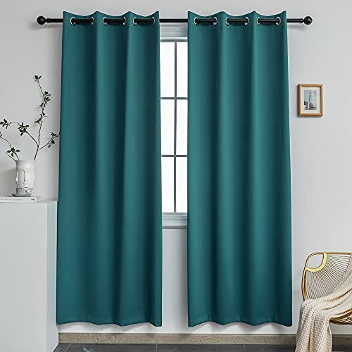 YGO Bedroom Blackout Draperies Curtains Panels Three Pass Microfiber Thermal Insulated Solid Ring Top Blackout Window Curtains 1 Pair 52x72 Inch Teal