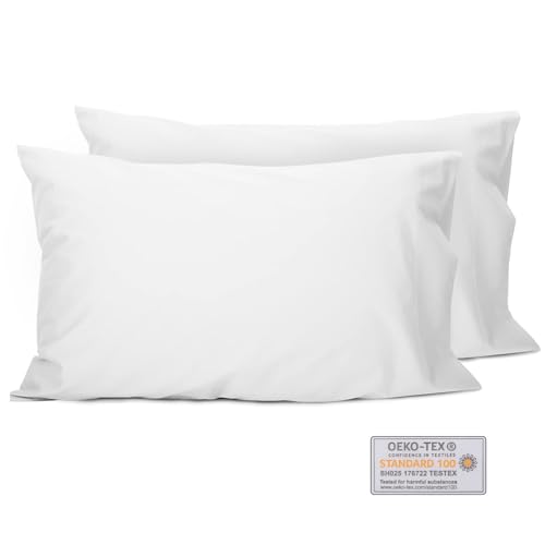Vinabo Set of 2 Pillowcases, Pillowcase 50 x 80 cm, Oeko Tex Certified, Pillow Protectors with Side Opening, Microfibre Pillow Cover, White