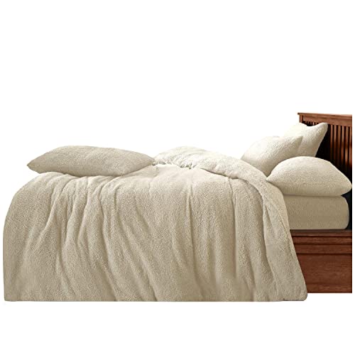 GC GAVENO CAVAILIA Teddy Duvet Set King Cream, Super Soft Fluffy Luxury Design, Cosy Warm Bedding, 3 Piece Cuddly Fleece Bedset, Easy Care DuvetCover Bedlinen, 1 Quilt Cover + 2 Pillow Cases