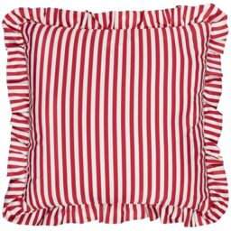 furn. Wylder Millie Ruffle Cushion Cover – Water Resistant Ruffled Edge Heritage Stripe Outdoor Decorative Case (Candy Red - 50x50cm)