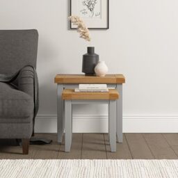 Seconique Windsor Fully Assembed Nest Of 2 Tables in Pebble Grey/Oak