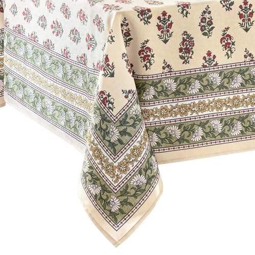 "Elrene Home Fashions Nomad Winter Block Print Christmas/Holiday Rectangle Wrinkle Resistant Tablecloth, 60""x102"""