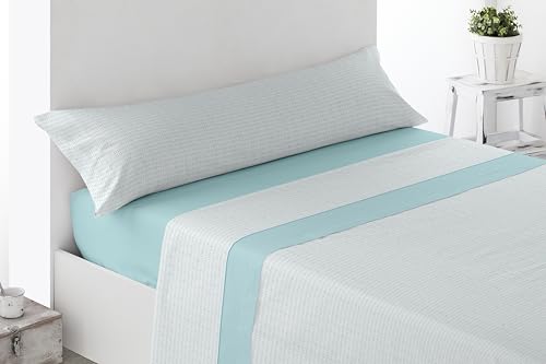 Miracle Home. Turcia Bed Sheet Set, 3-Piece Set, Fitted Sheet, Flat Sheet and Pillowcase, Anti-Peeling, 50% Cotton, 50% Brushed Microfibre, Blue, 150 x 200 cm, 150 cm Bed