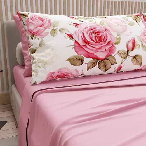 PETTI Artigiani Italiani - Cotton Sheets with Pillowcases in Digital Print, Pizza and a Half Sheet, Complete Bed Set, Bouquet, 100% Made in Italy