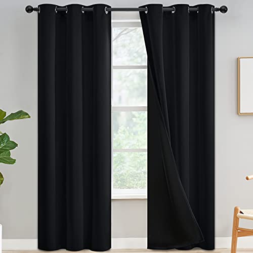 Yakamok Blackout Curtains 84 inch Length 2 Panels Set, Thermal Insulated & Energy Efficiency Window Draperies for Guest Room, Full Shading Panels for Shift Worker and Light Sleepers, W42 x L84, Black