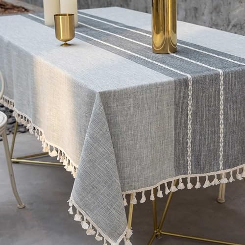 Deep Dream Tablecloth, Embroidered Waterproof Table Cloth Cotton Linen Wrinkle Free Anti-Fading Tablecloths Washable Dust-Proof Table Cover for Kitchen Dinning Party Christmas, 55 x 70 Inch - New Gray