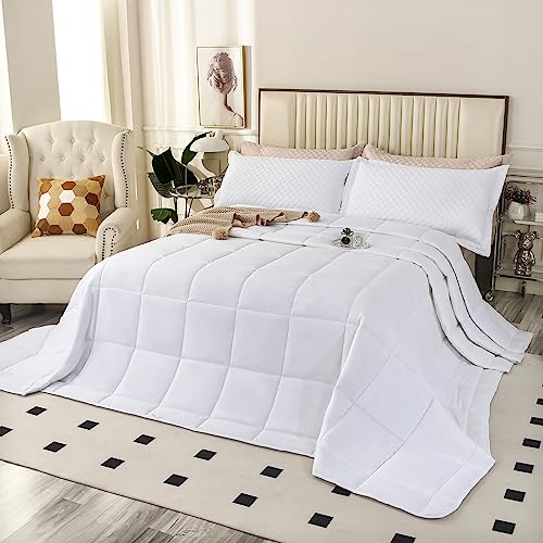 SOULOOOE Oversized King Plus Comforter, 128x120 Extra Large King Size Quilts 3 Pieces, Lightweight Reversible All Season Down Alternative Duvet Insert Comforter with 8 Corner Tabs -White
