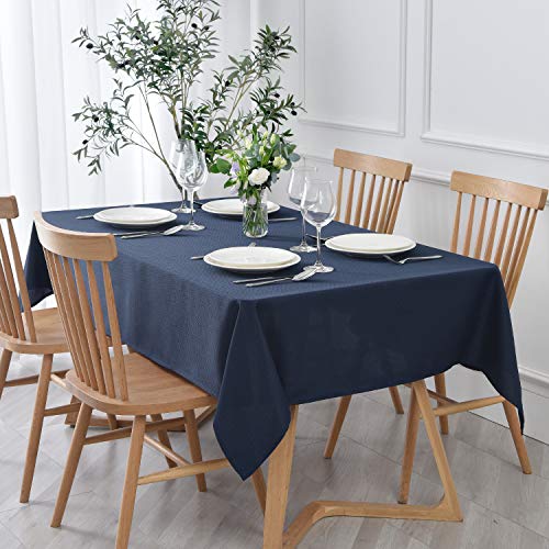 maxmill Textured Tablecloth Stain Resistant Waterproof and Wrinkle Resistant Washable Soft Table Cloth, Fabric Table Cover for Dining Room and Outdoor Use, Rectangle 60 x 120 Inch, Navy Blue