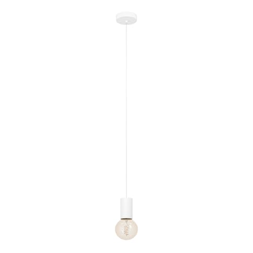 Eglo Pendant Lighting Pozueta 1, Cord Pendulum for Dining and Living Room, Minimalist Hanging Ceiling Light, White Metal, Cable with E27 Socket, Ø 2.6 in