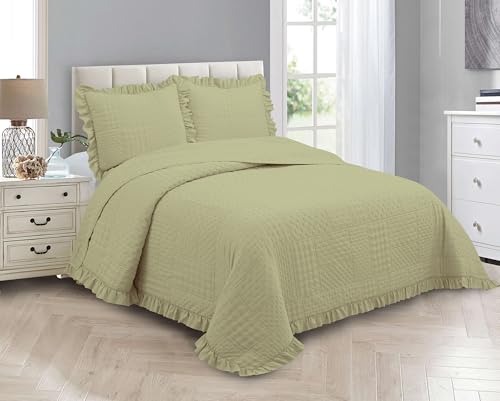 MK Collection Embossed Modern Ultasonic Quilted Oversized Coverlet Bedspread Set Solid Color New #Ruby (Green, King/Cal King)