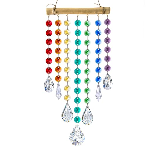 YU FENG Hanging Crystal Prism Suncatcher Window Garden Decoration Ornament Rainbow Glass Beads Chain Pendant Crystal Wind Chimes