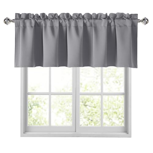 "JIUZHEN Grey Valances for Windows Rod Pocket Room Darkening Small Window Curtains for Kitchen/Bathroom, 52"" W x 14"" L, 1 Panel"