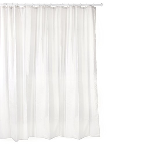 TATAY Bathroom curtain made of water-repellent polyester, washable, avoids humidity, in white colour, satin finish. Includes rings