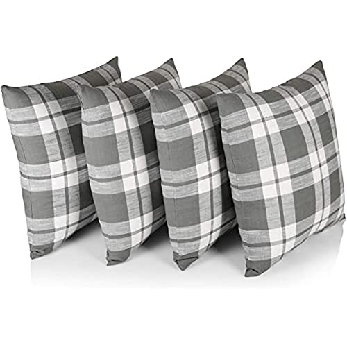 Penguin Home Set of 4 100% Slub Cotton Fabric Cushion Covers 45cm x 45cm Double Sided Square Pillow Covers with Invisible Zipper Pillow Cases for Living Room, Bedroom, Sofa (Yellow/White Mix)