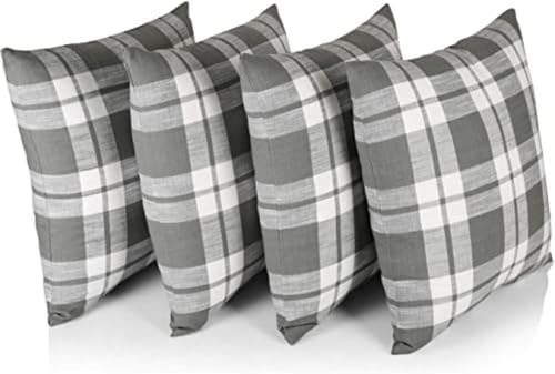 Penguin Home Set of 4 100% Slub Cotton Fabric Cushion Covers 45cm x 45cm Double Sided Square Pillow Covers with Invisible Zipper Pillow Cases for Living Room, Bedroom, Sofa (Grey/White Mix)