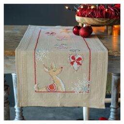Vervaco Cross Stitch Kit Pre-Printed Table Runner Reindeer and Christmas Embroidery Blankets Pre-Drawn DIY Crafts Creative Embroidery Runner for DIY Embroidery 40 x 100 cm Embroidery Set Christmas