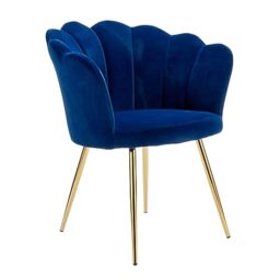 Home Source Velvet Scallop Shell Chair Wing Back Armchair Occasional Sofa, Blue, Gold Legs