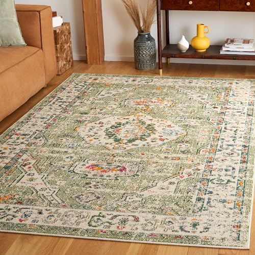 Safavieh Boho Rug for Living Room, Dining Room, Bedroom - Madison Collection, Short Pile, in Sage and Ivory, 91 X 152 cm