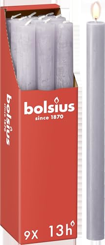 Bolsius Rustic Dinner Candles - Lavender - Pack of 9 - Long Burning Time of 13 Hours - Household Candle - Interior Decoration - Unscented - Includes Natural Vegan Wax - 27 x 2.3 cm