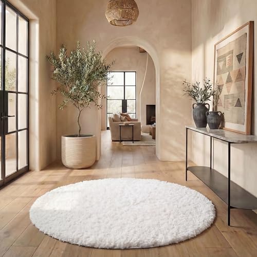 Safavieh Shag Rug for Living Room, Dining Room, Bedroom, August Shag Collection, Short Pile, in White, 200 X 200 cm