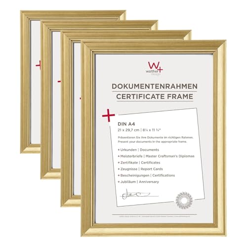walther design Picture Frame Gold 21 x 29,7 cm (DIN A4) Lounge Design Frame JA130G (Pack of 4)