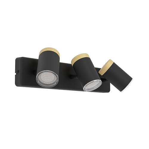 Eglo 3-Light Ceiling Lamp Consuma, Spotlight for Living Room and Bathroom, Light with 3 Spots, Wood Black Steel, GU10 Socket, IP44
