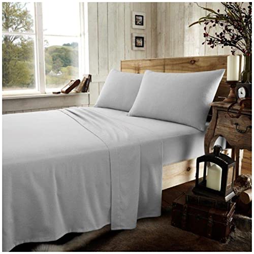 Gaveno Cavailia Easy Care Plain Dyed Flannel Fitted Sheet, 100% Brushed Cotton Luxury Accessory, Soft & Cosy Bed Linen, Grey, Double Size Bedsheet