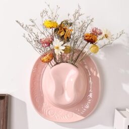 Hanging Wall Planters for Indoor Plants, Wall Vases for Flowers, Ceramic Cowboy Hat Vases for Decor, for Bathroom, Living Room, Office, and Home Decor.Light Pink Medium