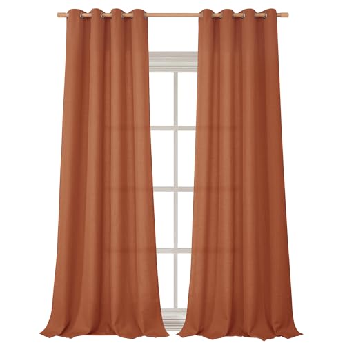 BGment Faux Linen Curtains 95 Inches Long Set of 2 Panels, Living Room Long Curtains Burlap Textured Thick Light Filtering Privacy Grommet Window Treatments, 52 x 95 Inch, Terracotta