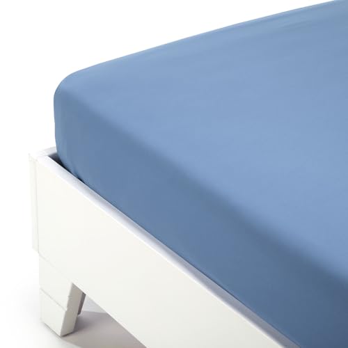 Caleffi Fitted sheet, cotton, plain, for French bed, color: Avio, cotton - 25475