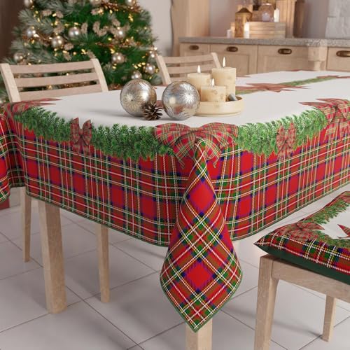 PETTI Artigiani Italiani - Christmas Tablecloth Stain Resistant Rectangular Table Cover for Kitchen, Wreath Design, 140x240 cm, 100% Made in Italy