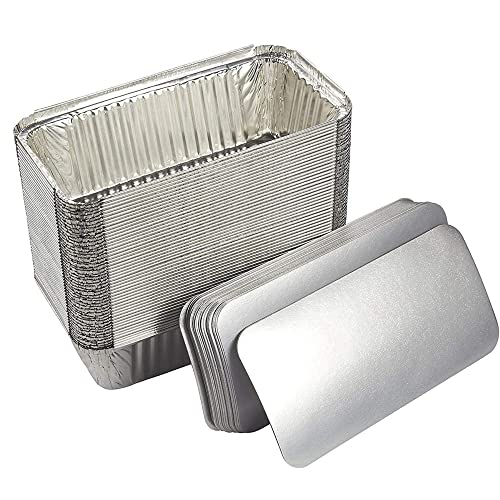 HOMESmith 10 Pack Aluminium Foil Trays with Lids Containers Strong and Large Tin Foil Food Take Away Container Disposable Food Take Out Box with Lid-0.75 Litre -, Silver