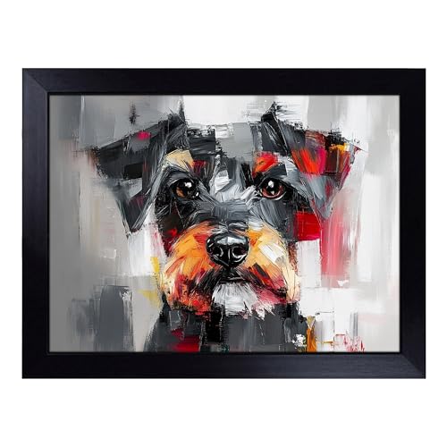 Lap Tray with Bean Bag Cushion, Schnauzer Graphic Dog - Handmade in the UK, Raised Wooden Edge, Padded Cushion, Heat-Resistant Wipe-Clean Surface, for Meals, Laptops and Crafts
