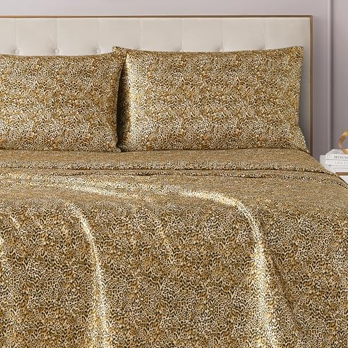 Juicy Couture TwinXL Size Satin, Deep Pocket, with 1 Fitted Sheet, 1 Flat Sheet & 1 Pillowcase, Wrinkle Resistant & Anti Pilling Satin Bed Sheets -Monica Leopard