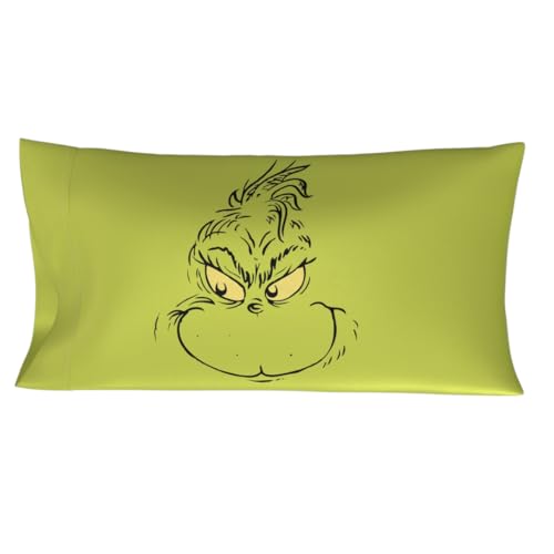 Franco Collectibles Grinch by Dr. Seuss Holiday Beauty Silky Satin King Size Pillowcase Cover 20x36 for Hair and Skin, (Officially Licensed Product)
